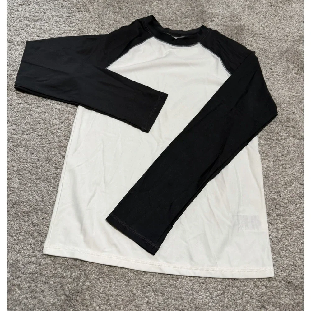 Old Navy Boys Long Sleeve Rash Guard Swim Shirt White/Dark Gray L (10-12)